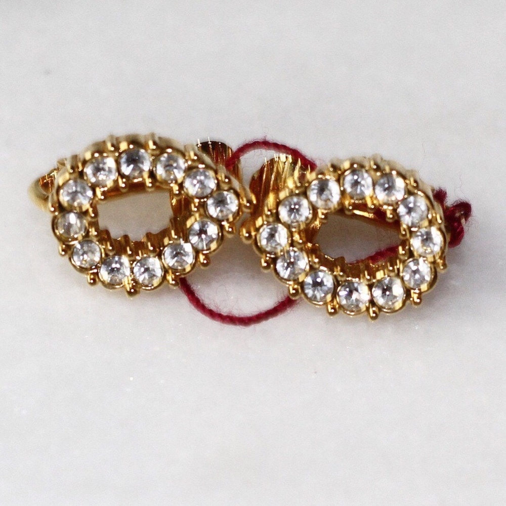 Rhinestone & Gold Tear Drop Clip On Earrings